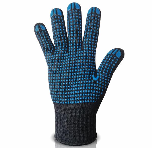 Рукавички 6 ниток чорні з ПВХ крапкою, 70% бавовна/30% поліестер, виготовлено в Україні!