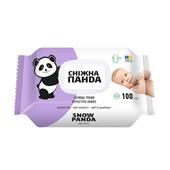 Серветки вологі СНІЖНА ПАНДА Цілющі трави, 100шт в упаковці з клапаном, без спирту, безпечні для немовлят, з вітаміном E та пантенолом - екстракт ромашки, лаванди та календули!