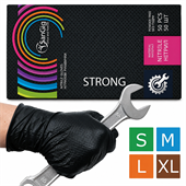 Рукавички нітрілові нестерильні STRONG, розмір XL, колір чорний, з текстурою, упаковка 50шт, щільність 9г