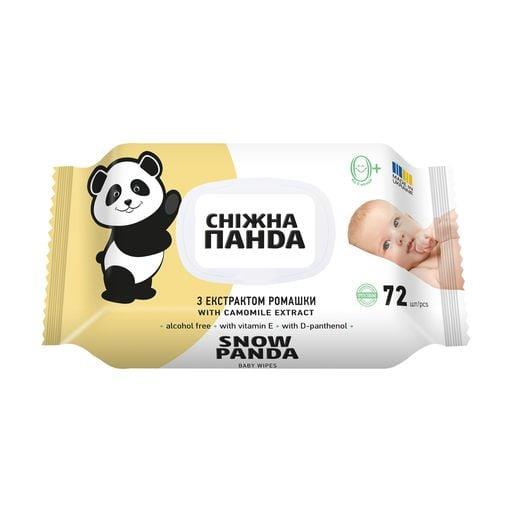 Салфетки влажные СНІЖНА ПАНДА Ромашка, 72шт в коробке с клапаном, без спирта, безопасные для младенцев, с витамином E и пантенолом!