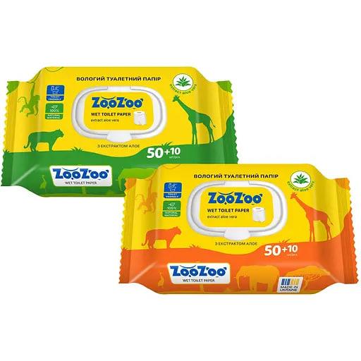 Туалетний папір вологий ZooZoo Aloe, 60шт в упаковці з клапаном, з екстрактом Алое вера- можна змивати в унітаз!