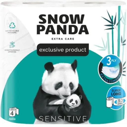 Туалетний папір СНІЖНА ПАНДА EXTRA CARE Sensitive Super Long, 4 рулони в упаковці, 3 шари целюлози, 20.3 метрів!
