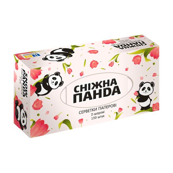 Салфетки бумажные СНІЖНА ПАНДА, 150шт в коробке, 2 слоя белоснежной целюлозы!