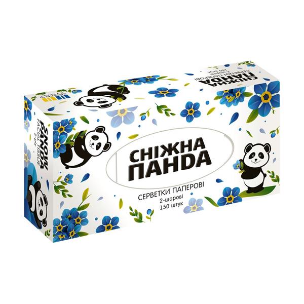 Салфетки бумажные СНІЖНА ПАНДА, 150шт в коробке, 2 слоя белоснежной целюлозы!