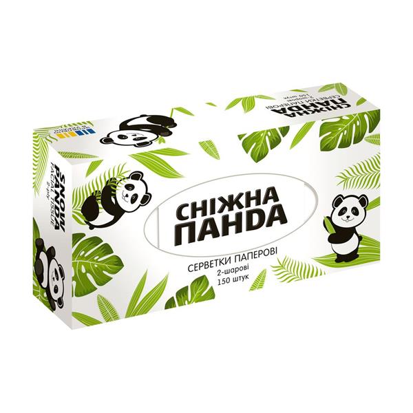 Салфетки бумажные СНІЖНА ПАНДА, 150шт в коробке, 2 слоя белоснежной целюлозы!