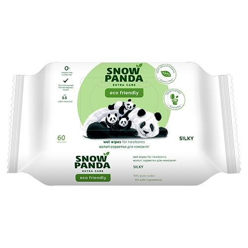 Серветки вологі СНІЖНА ПАНДА EXTRA CARE Silky, 60шт в упаковці з клапаном, преміальна якість, без спирту, безпечні для немовлят, з пантенолом, pH 5.5 - можна змивати в унітаз!