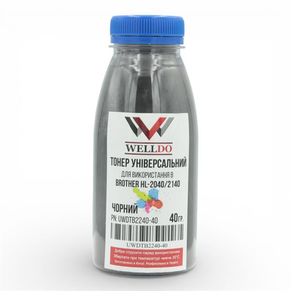 Тонер WELLDO Brother HL-1110/1112/1202/1210/1212/DCP-1510/1512/1602/1610/1612 /HL-L2340/L2360/L2365/L2380/MFC-1810/1815/1912/L2700/L2720/L2740/DCP-L2500/L2520/L2540/L2560/TN-1075/TN-1095 /TN-2335/TN-2375, Packed in Ukraine! з мішка WDTB2240! 40г/банка