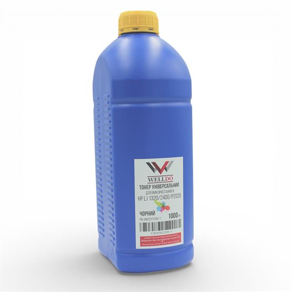 Тонер WELLDO HP LJ 1320/1160/1000/1010/1012/1015/1018/1020/1022/1200/1220/5L/6L/2100/2200/2300/2400/2410/2420/2430/3100/3105/3300/3310/3320/3330/3380/3390/3392/5200/8000/P2014/2015/2035/2055/3005/3015/M3027/3035/5025/5035/M102/104/106/125/127/130/132/134/201/225/Canon LBP440/445/460/465/660/1210/2460/EP-A/MF211/212/215/216/217/221/223/226/227/229/231/232/233/236/237/244/247/249/LBP151/Q5949A/Q2610A/C4096A/Q7553A/Q7516A/Q7570A/Q7551A/Q6511A/C3909A/Q2612A/CE505A/CE255A/C7115A/Q3906A/CF283A/Canon 737/CF217A/CF219A/CF234A, універсальний, СУПЕР ЯКІСТЬ не поступається STATIC CONTROL! Packed in Ukraine з мішка WDTH1320U! 1000г/банка,
