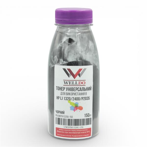 Тонер WELLDO HP LJ 1320/1160/1000/1010/1012/1015/1018/1020/1022/1200/1220/5L/6L/2100/2200/2300/2400/2410/2420/2430/3100/3105/3300/3310/3320/3330/3380/3390/3392/5200/8000/P2014/2015/2035/2055/3005/3015/M3027/3035/5025/5035/M102/104/106/130/132/134/Canon LBP440/445/460/465/660/1210/2460/EP-A/Q5949A/Q2610A/C4096A/Q7553A/Q7516A/Q7570A/Q7551A/Q6511A/C3909A/Q2612A/CE505A/CE255A/C7115A/Q3906A/CF217A/CF219A/CF234A, універсальний, СУПЕР ЯКІСТЬ не поступається STATIC CONTROL! Packed in Ukraine з мішка WDTH1320U! 150г/банка