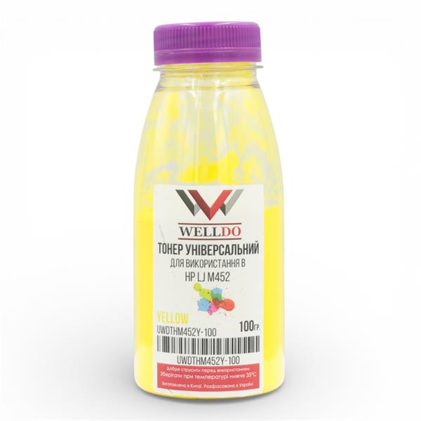 Тонер WELLDO HP COLOR LJ M252/274/277/452/477/M552/M553/M577/M175/251/275/276/CP1025/1020/1210/1215/1510/1515/1518/1525/CM1312/1415/Canon MF631/632/633/634/635/641C/643C/645C/724/728/729/730/732C/734C/735C/8330/8340/8350/8360/8380/8540/8550/8580/LBP610/611/612/613/621C/623C/650/653/654/710C/712C/5480/7010/7018/7200/7210/7660/7680/7780, CF212A/131A/CE312A/126A/CE322A/128A/CF362A/508A/CF402A/201A/CE402A/507A/CF412A/410A/CE412A/305A/CF532A/205A/CF542A/203A/CB542A/125A/Canon 040/Canon 045/Canon 046/Canon 054, універсальний, Yellow, 100г/банка, розфасовано в Україні!