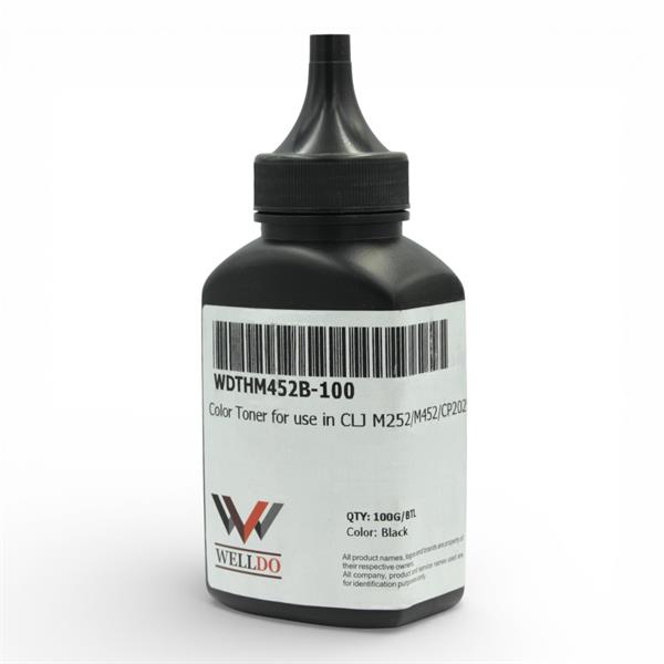 Тонер WELLDO HP COLOR LJ M252/274/277/452/477/M552/M553/M577/M175/251/275/276/CP1025/1020/1210/1215/1510/1515/1518/1525/CM1312/1415/Canon MF631/632/633/634/635/641C/643C/645C/724/728/729/730/732C/734C/735C/8330/8340/8350/8360/8380/8540/8550/8580/LBP610/611/612/613/621C/623C/650/653/654/710C/712C/5480/7010/7018/7200/7210/7660/7680/7780, CF210A/131A/CE310A/126A/CE321A/128A/CF360A/508A/CF400A/201A/CE400A/507A/CF410A/410A/CE410A/305A/CF530A/205A/CF540A/203A/CB540A/125A/Canon 040/Canon 045/Canon 046/Canon 054, універсальний, З ЛІЙКОЮ, Black, 100г/банка