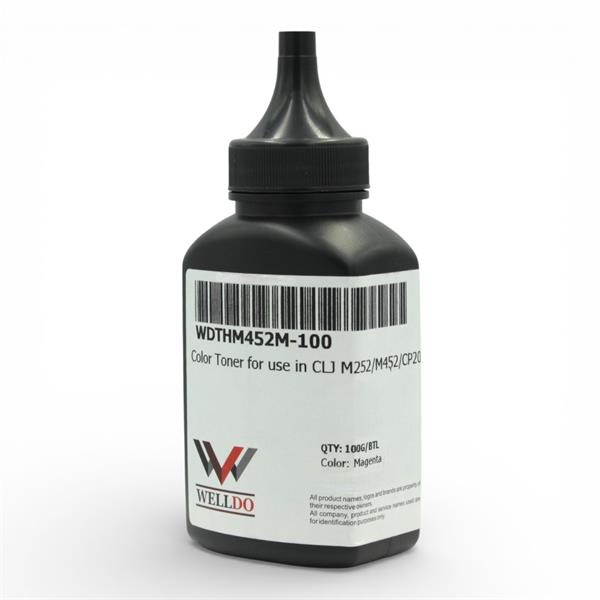 Тонер WELLDO HP COLOR LJ M252/274/277/452/477/M552/M553/M577/M175/251/275/276/CP1025/1020/1210/1215/1510/1515/1518/1525/CM1312/1415/Canon MF631/632/633/634/635/641C/643C/645C/724/728/729/730/732C/734C/735C/8330/8340/8350/8360/8380/8540/8550/8580/LBP610/611/612/613/621C/623C/650/653/654/710C/712C/5480/7010/7018/7200/7210/7660/7680/7780, CF213A/131A/CE313A/126A/CE323A/128A/CF363A/508A/CF403A/201A/CE403A/507A/CF413A/410A/CE413A/305A/CF533A/205A/CF543A/203A/CB543A/125A/Canon 040/Canon 045/Canon 046/Canon 054, універсальний, З ЛІЙКОЮ, Magenta, 100г/банка