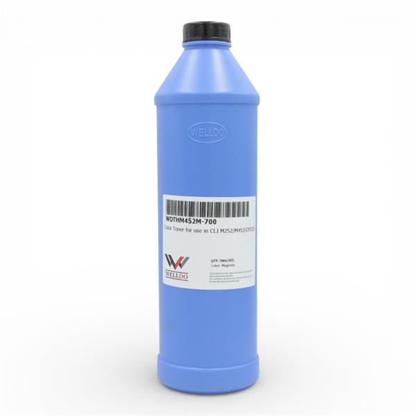 Тонер WELLDO HP COLOR LJ M252/274/277/452/477/M552/M553/M577/M175/251/275/276/CP1025/1020/1210/1215/1510/1515/1518/1525/CM1312/1415/Canon MF631/632/633/634/635/641C/643C/645C/724/728/729/730/732C/734C/735C/8330/8340/8350/8360/8380/8540/8550/8580/LBP610/611/612/613/621C/623C/650/653/654/710C/712C/5480/7010/7018/7200/7210/7660/7680/7780, CF213A/131A/CE313A/126A/CE323A/128A/CF363A/508A/CF403A/201A/CE403A/507A/CF413A/410A/CE413A/305A/CF533A/205A/CF543A/203A/CB543A/125A/Canon 040/Canon 045/Canon 046/Canon 054, універсальний, З ЛІЙКОЮ, Magenta, 700г/банка